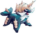  black_eyes claws english_commentary fangs fins full_body no_humans open_mouth pokemon pokemon_(creature) sailorclef samurott seashell shell solo spiked_shell spikes tail_fin transparent_background 