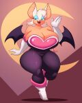  absurd_res anthro armwear bat big_breasts boots breast_squish breasts cleavage clothed clothing crescent_moon cute_fangs elbow_gloves female footwear gesture gloves handwear hi_res high_heeled_boots high_heels huge_breasts jaeh looking_at_viewer mammal moon open_mouth open_smile rouge_the_bat sega short_stack smile solo sonic_the_hedgehog_(series) squish thick_thighs waving wide_hips 