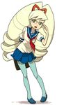  big_hair blue_legwear drill_hair glasses heriyama long_hair pantyhose rockman ryuusei_no_rockman school_uniform serafuku shirogane_luna solo 