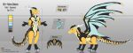 4_paws 4_wings 5_fingers absurd_res anthro arti-ramon black_arms black_hair black_legs black_markings black_wings blue_eyes blue_paws brown_eye claws dragon ear_piercing english_text european_mythology eyebrow_piercing facial_piercing feral fingers hair heterochromia hi_res horn male markings membrane_(anatomy) membranous_wings model_sheet multi_wing multicolored_body multicolored_eyes mythological_creature mythological_scalie mythology not_furry pawpads paws piercing reference_image references scalie simple_background solo spike_tail spikes spikes_(anatomy) striped_markings striped_tail stripes tail tail_markings teeth teeth_showing text tiger_tail tongue tongue_out tongue_piercing url western_dragon white_claws white_horn wing_fingers wing_spikes wings yellow_body