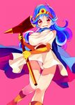  amezawa_koma bad_id bad_pixiv_id bare_shoulders blue_hair blush boots breasts circlet dragon_quest dragon_quest_iii elbow_gloves gloves large_breasts long_hair panties red_eyes sage_(dq3) simple_background solo staff tears underwear weapon 
