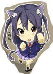  animal_ears bad_id bad_pixiv_id black_hair brown_eyes cat_ears k-on! kirisawa_saki long_hair nakano_azusa neck_ribbon oekaki paw_pose perspective red_ribbon ribbon school_uniform solo twintails 