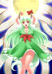  absurdres breasts ex-keine green_hair highres horns john_(nakoto) kamishirasawa_keine large_breasts moon red_eyes scroll slit_pupils solo tail touhou 
