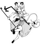  animal_ears basket crystal dowsing_rod greyscale jewelry kannazuki_hato monochrome mouse mouse_ears mouse_tail nazrin pendant short_hair simple_background solo tail touhou 