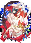  apple bad_id bad_pixiv_id bat_wings blonde_hair blue_hair bow dress flandre_scarlet food fruit hat hirasaka_ine long_hair multiple_girls open_mouth ponytail red_eyes remilia_scarlet ribbon short_hair siblings side_ponytail sisters smile touhou wings 