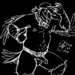 1:1 anthro avian balls beak belly belt_only bird black_background black_body black_feather_hair black_feathers bodily_fluids bow_tie bowtie_only cerdeorhys clock clothed clothing colored_line_art corvid corvus_(genus) dot_eyes erection feather_beard feather_hair feathers genitals gesture gonzalo_(cerdeorhys) hand_gesture hat headgear headwear looking_at_viewer male monochrome mostly_nude musclegut muscular nipples nude one_eye_closed oscine pantsless passerine penis pseudo_hair raven simple_background sketch slightly_chubby slightly_chubby_male smile smiling_at_viewer solo thumbs_up watch white_line_art wink winking_at_viewer wristwatch wristwatch_only