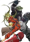  1girl blonde_hair caiman dorohedoro knife long_hair nikaidou_(dorohedoro) skateboard 