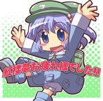  bag bloomers blue_eyes blue_hair chibi hair_bobbles hair_ornament hat kawashiro_nitori short_hair solo touhou translation_request twintails two_side_up underwear yoshi_tama 