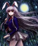  animal_ears bad_id bad_pixiv_id bamboo bamboo_forest blazer bunny_ears forest full_moon jacket long_hair moon nature necktie night purple_hair red_eyes red_neckwear reisen_udongein_inaba sketch solo tafuto touhou very_long_hair 