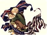  1girl america_(hetalia) american_flag axis_powers_hetalia bad_id bad_pixiv_id flag genderswap genderswap_(mtf) hat hug hug_from_behind jacket military military_uniform uniform union_jack united_kingdom_(hetalia) 