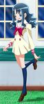  blue_eyes blue_hair heartcatch_precure! highres kurumi_erika long_hair momoiro_koume myoudou_gakuen_middle_school_uniform precure school_uniform solo 