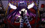  blue_eyes gothic long_hair panty_&amp;_stocking_with_garterbelt purple_hair ribbons stocking thigh-highs wings 