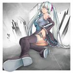  aqua_eyes aqua_hair aqua_nails detached_sleeves hatsune_miku headset kibanda_gohan legs long_hair nail_polish necktie skirt solo tattoo thighhighs twintails very_long_hair vocaloid zettai_ryouiki 