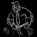 1:1 anthro average_penis avian balls beak beak_scar belly belt_only bird black_background black_body black_feather_hair black_feathers bodily_fluids cerdeorhys clock clothed clothing colored_line_art corvid corvus_(genus) erection feather_beard feather_hair feathers genital_fluids genitals hernan_(cerdeorhys) male monochrome mostly_nude musclegut muscular necktie necktie_only nipples nude oscine pantsless passerine precum pseudo_hair raven simple_background sketch slightly_chubby slightly_chubby_male smile smiling_at_viewer solo watch white_line_art wristwatch wristwatch_only