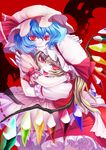  bat_wings blonde_hair blue_hair bun-o colored_eyelashes eyelashes flandre_scarlet hat multiple_girls ponytail red_eyes remilia_scarlet short_hair siblings side_ponytail sisters touhou wings 