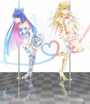  a821 alternate_costume bad_id bad_pixiv_id blonde_hair blue_eyes blue_hair bow hair_bow high_heels long_hair midriff multiple_girls navel panty_&amp;_stocking_with_garterbelt panty_(psg) sandals shoes skirt smile stocking_(psg) thighhighs wings 