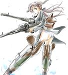  animal_ears ass brown_eyes brown_hair drum_magazine dual_wielding gertrud_barkhorn gun highres holding long_hair looking_back machine_gun military military_uniform munmun open_mouth panties simple_background solo strike_witches striker_unit twintails underwear uniform weapon white_panties world_witches_series 