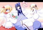  black_hair blonde_hair blue_eyes cherrim crossover frills gen_2_pokemon gen_4_pokemon gen_5_pokemon hat jumpluff long_hair luna_child miyo_(miyomiyo01) multiple_girls pokemon pokemon_(creature) red_eyes ribbon short_hair star_sapphire sunny_milk touhou twintails whimsicott wings 