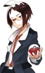  ahoge black_hair blue_eyes cheren_(pokemon) face glasses holding holding_poke_ball poke_ball poke_ball_(generic) pokemon pokemon_(game) pokemon_bw shirabi simple_background solo white_background 