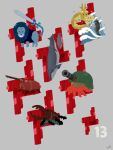  621_(armored_core_6) absurdres ant antique_firearm armored_core armored_core_6 artist_name bug carp crab dragon eastern_dragon emblem firelock g1_michigan g2_nile g3_wu_huahai g4_volta g5_iguazu_(armored_core_6) g6_red grey_background gun handgun hermit_crab highres irasutoya lion matchlock military_vehicle motor_vehicle parody rhinoceros_beetle simple_background stag_beetle style_parody sute_(vx_fictif) sword tank waves weapon whale 
