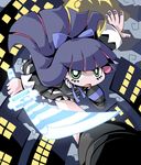  aqua_eyes bad_id bad_pixiv_id blue_eyes blue_hair bow carazuki gothic_lolita hair_bow lolita_fashion long_hair official_style panty_&amp;_stocking_with_garterbelt solo stocking_(psg) striped striped_legwear sword thighhighs weapon 