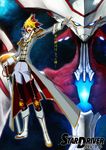  aiguillette coat highres kouya long_sleeves mecha multicolored_hair red_eyes red_hair space star star_driver sword tauburn_(star_driver) tsunashi_takuto two-tone_hair weapon 