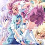  blonde_hair blue_choker blue_eyes blue_hair blue_skirt boots choker cure_blossom cure_marine cure_moonlight cure_sunshine eyelashes hanasaki_tsubomi heartcatch_precure! highres inoshishi_(ikatomo) knee_boots kurumi_erika long_hair magical_girl multiple_girls myoudouin_itsuki pink_hair pink_skirt ponytail precure purple_hair red_eyes skirt thighhighs tsukikage_yuri twintails yellow_eyes 