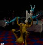 3d_(artwork) anal animal_genitalia animal_penis animatronic balls big_balls big_penis blender_cycles bodily_fluids bonnie_(fnaf) chica_(fnaf) clothing cum cum_on_penis cumshot digital_media_(artwork) duo ejaculation equine_genitalia equine_penis erection eye_roll female five_nights_at_freddy&#039;s freddy_(fnaf) freekiller furniture genital_fluids genitals glowing glowing_eyes hands_on_table hat headgear headwear hi_res holding_both_legs huge_balls huge_penis intersex intersex/intersex machine metallic_body on_table oral party_hat penis rimming robot scottgames sex standing table