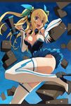  aizawa_hikaru blonde_hair blue_eyes boots breasts cleavage headphones high_heels highres large_breasts leg_up legs long_hair long_legs megaphone microsoft os-tan penguin_caee shoes silverlight solo thigh_boots thighhighs thighs twintails white_legwear 
