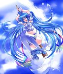  bad_id bad_pixiv_id blue_eyes blue_hair long_hair open_mouth pencil pico_(picollector79) pixiv pixiv-tan skirt sky smile solo thighhighs twintails very_long_hair water 