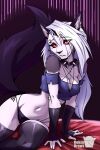  2024 2:3 anthro arm_tuft black_clothing black_panties black_underwear breasts canid canid_demon canine clothing collar crop_top demon ear_piercing eyebrow_piercing eyebrow_ring eyebrow_through_hair eyebrows eyelashes facial_piercing female fingerless_gloves fur gloves grey_body grey_fur hair handwear hellhound helluva_boss inner_ear_fluff legwear looking_at_viewer loona_(helluva_boss) mammal medium_breasts mythological_canine mythological_creature mythology navel panties piercing pupils red_pupils red_sclera ring_piercing roksodraws shirt shoulder_tuft silver_hair solo spiked_collar spikes thigh_highs topwear translucent translucent_hair tuft underwear white_body white_eyes white_fur 