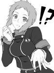  armband greyscale highres jewelry monochrome persona persona_3 ring school_uniform short_hair solo surprised suta_furachina yamagishi_fuuka 