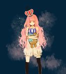  alternate_costume alternate_hairstyle bad_id bad_pixiv_id blush crown hair_down highres hug kumacy one_piece perona pink_hair simple_background sparkle stuffed_animal stuffed_toy tanutanu teddy_bear thighhighs 