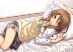  bed brown_eyes brown_hair extra k-on! lying matsuryuu on_side pillow school_uniform solo sweater_vest tachibana_himeko 