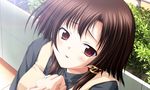  1girl brown_hair game_cg jewelry outdoors red_eyes ring solo tears wedding_ring 