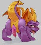  2019 all_fours ambiguous_fluids anal_fluids anus blush butt claws dandi dragon drooling erection feral half-closed_eyes horn looking_at_viewer looking_back male membranous_wings open_mouth penis precum presenting purple_eyes raised_tail saliva scalie simple_background slit solo spyro spyro_the_dragon tongue tongue_out video_games wings 