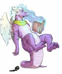  2019 alban_(spyro) anthro book dragon facial_hair hair hyenaface hypnosis ink inkwell male mind_control mustache nude scarf simple_background solo spyro_reignited_trilogy spyro_the_dragon video_games white_background white_hair 