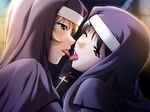  2girls game_cg multiple_girls nun saliva tongue yuri 