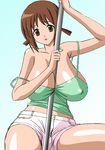  breasts cleavage hinako_(issho_ni_training) huge_breasts issho_ni_training pole pole_dancing strap_slip takaibiki 