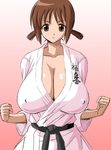  1girl black_belt breasts cleavage dougi hinako_(issho_ni_training) issho_ni_training takaibiki 