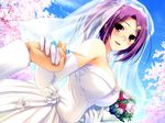  1girl alice_soft blush bride cherry_blossoms double_teacher_life game_cg glasses hand_holding kurosaki_shigure outdoors pov purple_hair source_request tomose_shunsaku wedding 