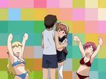  1boy 3girls amamiya_momona animated animated_gif bikini blonde_hair gif happy ichijyo_daisuke iihara_nao multiple_girls resort_boin smile surprised swimsuit tsukushino_mitsugu 