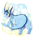  abstract_background ambiguous_gender blue_eyes blue_skin countershading eeveelution feral forked_tail happy nintendo pawpads pok&eacute;mon pok&eacute;mon_(species) rear_view snout solo tail_aside vaporeon video_games white_countershading white_skin whitelate 