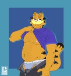  anthro belly body_hair chubby_anthro chubby_male clothing domestic_cat felid feline felis garfield_(series) garfield_the_cat male mammal mr.brapion shirt solo t-shirt topwear underwear 