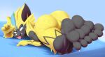  ambiguous_gender anthro bed feet furniture generation_7_pokemon hi_res legendary_pokemon looking_at_viewer nintendo paws pokemon pokemon_(species) simple_background soles solo toes tongue tongue_out zeraora 