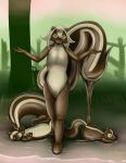  ambiguous_gender anthro big_tail dazed detailed_background female feral goo_creature goo_transformation group hi_res looking_at_viewer mammal mephitid mewscaper plant rubber skunk swamp tail transformation tree 