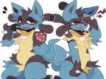  2023 ambiguous_gender annoyed anthro black_body black_fur blue_body blue_fur canid canine casual_nudity chest_spike fluffy fur gaycato generation_4_pokemon happy lucario male mammal multicolored_body multicolored_fur narrowed_eyes nintendo nude paws pokemon pokemon_(species) pose red_eyes simple_background smile solo spikes spikes_(anatomy) standing tail white_background yellow_body yellow_fur 
