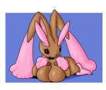  anthro big_breasts black_sclera blue_background breast_squish breasts brown_body color_edit colored digital_drawing_(artwork) digital_media_(artwork) edit female generation_4_pokemon hi_res joaoppereiraus lagomorph linkido looking_at_viewer lopunny lying mammal nintendo on_front pokemon pokemon_(species) shaded shiny_pokemon simple_background solo squish 