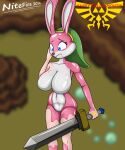  anthro big_breasts blue_eyes breasts buckteeth featureless_breasts featureless_crotch female gender_transformation goo_transformation hi_res human lagomorph latex latex_transformation leporid link_(rabbit_form) liquid_latex mammal mtf_transformation navel nintendo nitefire rabbit rubber solo teeth the_legend_of_zelda transformation 