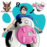  ?! animate_inanimate anthro bovid bovine cattle female hi_res human inflatable latex_transformation living_inflatable mammal nitefire onomatopoeia rubber simple_background smile solo sound_effects teats text udders 